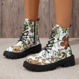 Printed multi-color flat bottomed low heel
