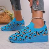 Round toe sloping heel fashionable women's single shoes, fly woven mesh casual sports shoes