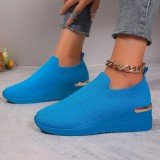 Round toe sloping heel fashionable women's single shoes, fly woven mesh casual sports shoes