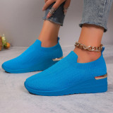 Round toe sloping heel fashionable women's single shoes, fly woven mesh casual sports shoes