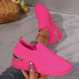 Round toe sloping heel fashionable women's single shoes, fly woven mesh casual sports shoes