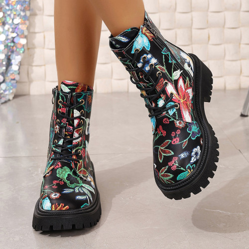 Printed multi-color flat bottomed low heel