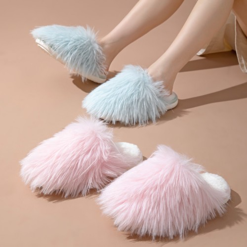 Candy colored cotton slippers, home plush slippers, indoor fur slippers