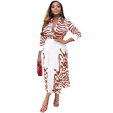 10070 long sleeved shirt, casual pleated half length skirt, spring and summer two-piece set
