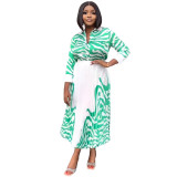 10070 long sleeved shirt, casual pleated half length skirt, spring and summer two-piece set