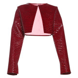Personalized spicy girl slim fit exposed navel short round neck solid color top jacket