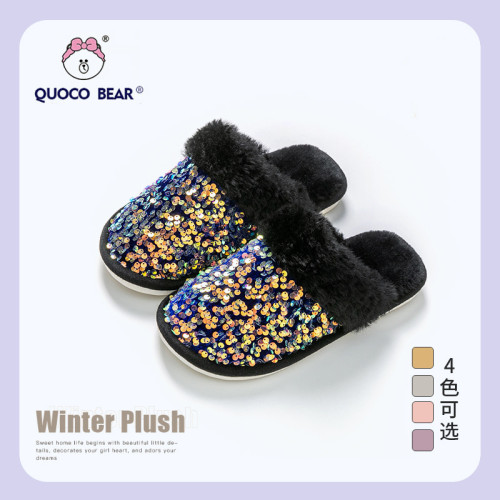 Cotton slippers, women's sequins, home and indoor fur slippers