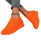 Round toe sloping heel fashionable women's single shoes, fly woven mesh casual sports shoes