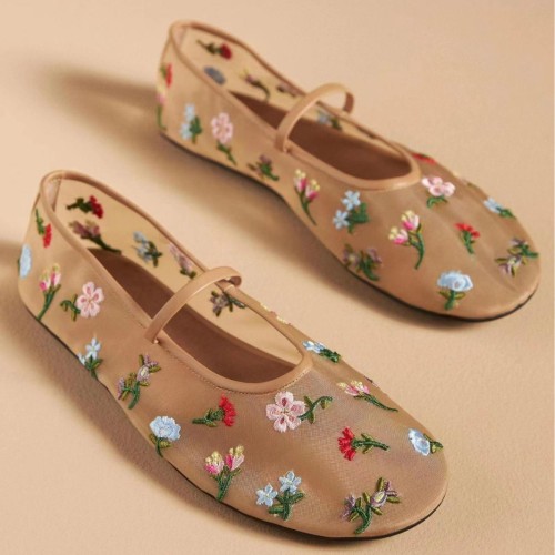 Flat bottomed round toe mesh flower embroidered plus size women's shoes