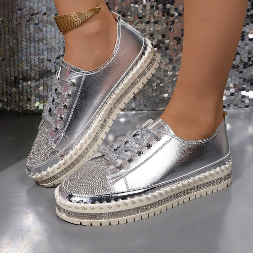 Ladies' thick soled rhinestone casual single shoes