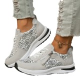 Flat bottomed round toe solid color front lace up women's single shoe