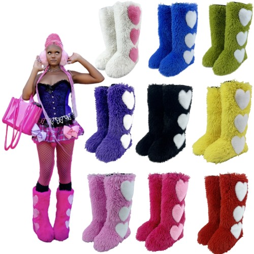 Fur boots, flat bottomed round toe fashion, spicy girl boots
