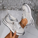 Flat bottomed round toe solid color front lace up women's single shoe