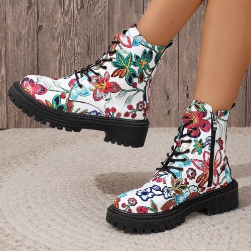 Printed multi-color flat bottomed low heel