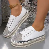 Ladies' thick soled rhinestone casual single shoes