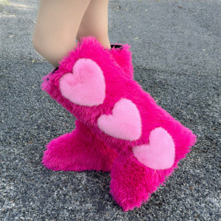 Fur boots, flat bottomed round toe fashion, spicy girl boots