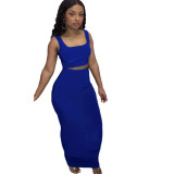 MM011 popular solid color tank top women's slim long skirt set