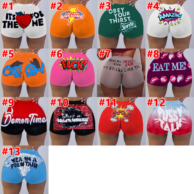 D9477 Women's Tight Shorts Pattern Printed Shorts Yoga Shorts