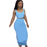 MM011 popular solid color tank top women's slim long skirt set