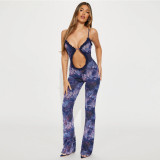 BL Hollow out navel slim fit micro horn jumpsuit for women's fashion and sexy perspective strap style