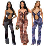 BL Hollow out navel slim fit micro horn jumpsuit for women's fashion and sexy perspective strap style
