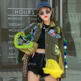 Women's heavy industry embroidery lace denim short windbreaker women's loose jacket