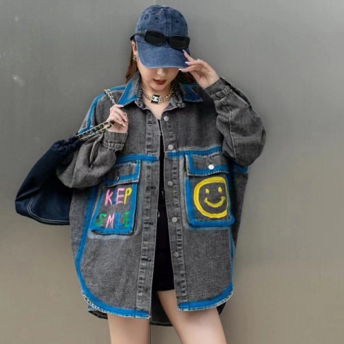 Graffiti printed denim shirt women's loose casual jacket top