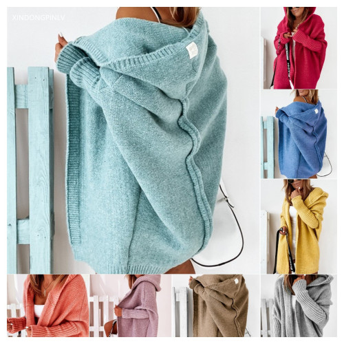 Hooded knitted sweater with loose cap