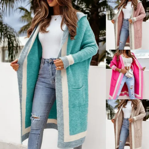 Hooded long cardigan sweater jacket