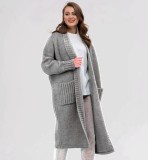 Cardigan solid color European and American women's knitted sweater women's loose medium long style