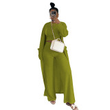 K10801 autumn and winter long sleeved jacket sleeveless vest wide leg pants casual set
