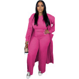 D2427 three piece solid color casual fashion jacket loose elastic pants