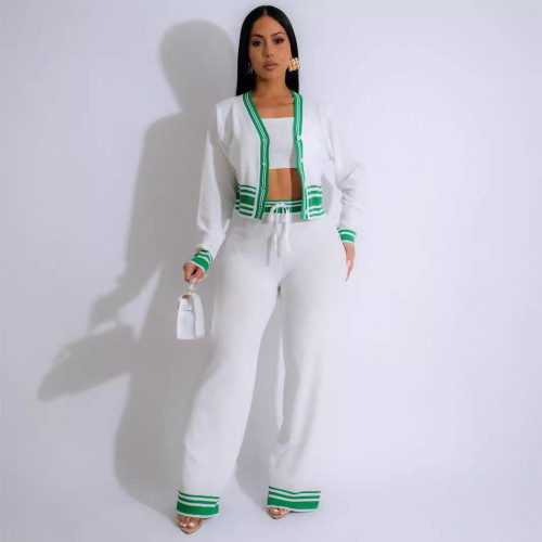 Striped cardigan knitted casual three piece set