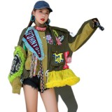 Women's heavy industry embroidery lace denim short windbreaker women's loose jacket