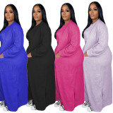 D2427 three piece solid color casual fashion jacket loose elastic pants