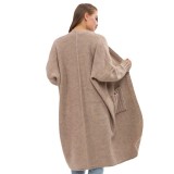 Cardigan solid color European and American women's knitted sweater women's loose medium long style