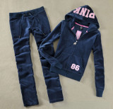 8Y2k women's blue letter zipper hooded sweatshirt, sweatpants, casual fashion sportswear, autumn and winter trend