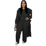 D2427 three piece solid color casual fashion jacket loose elastic pants