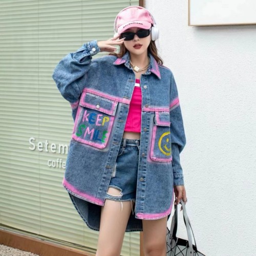 Graffiti printed denim shirt women's loose casual jacket top