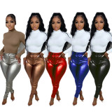 D8045 Leather Pants Fashion Casual Tight Sexy Solid Color leggings