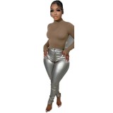 D8045 Leather Pants Fashion Casual Tight Sexy Solid Color leggings
