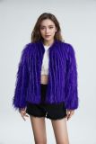 Round neck tassel fur imitation fur short jacket for women