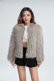 Round neck tassel fur imitation fur short jacket for women
