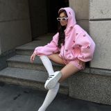Cherry print sweatshirt jacket, loose and versatile sports hoodie for women
