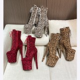 Fashionable high-heeled boots with leopard print and sexy nightclub pole dance boots