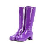 Coarse heel, middle heel, women's boots, patent leather high boots, side zipper