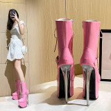 Women's 19cm High Heels Short Boots Crystal Large Short Tube Transparent Fashion Boots