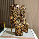 Fashionable high-heeled boots with leopard print and sexy nightclub pole dance boots