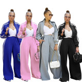 TW562 striped suit zipper thick hoodie casual commuting two-piece set