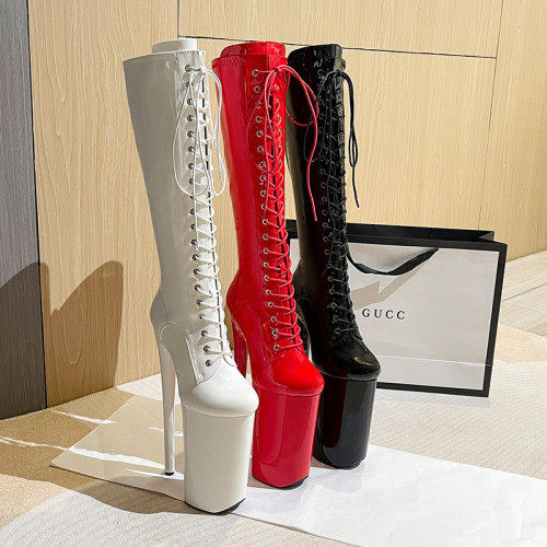 26cm long, oversized patent leather boots with high heels and super high heels